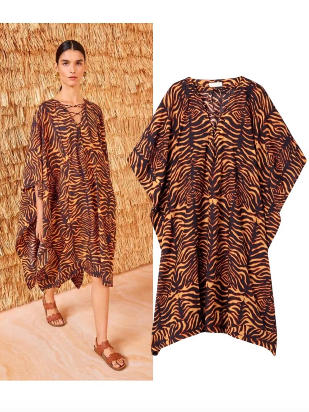 ULLA JOHNSON Estelle tiger print coverup kaftan poncho M/L